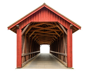 Fototapeta premium Red wooden covered bridge interior on a transparent background