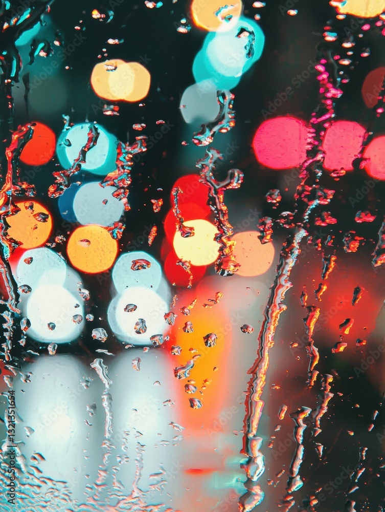 Poster Close-up of a window with raindrops on it. the raindrops are scattered across the glass, creating a textured pattern.