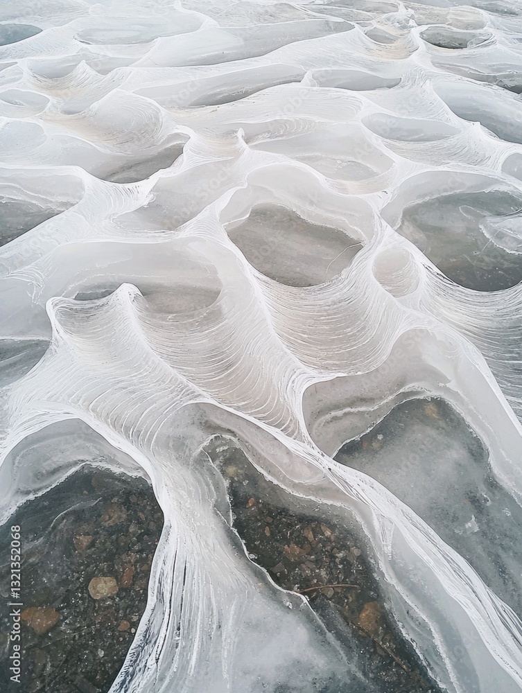 Poster aerial view of a vast expanse of ice and water. the ice appears to be flowing in different direction