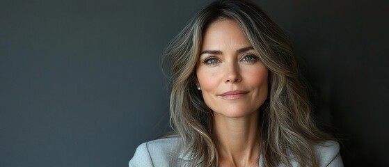 A woman with long hair and a grayish-brown color