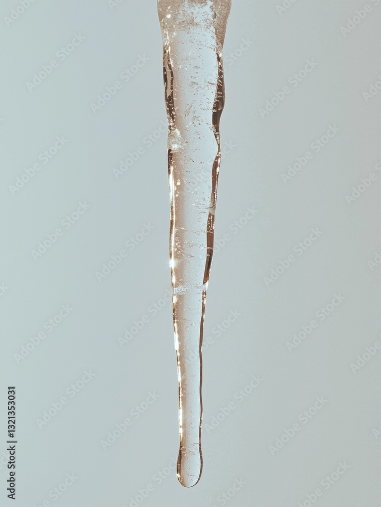 Poster close-up of a long, thin, icicle-like object that appears to be dripping down from the top to the bo