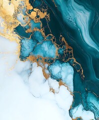 Elegant Blue and Gold Abstract Design with Flowing Patterns and Smooth Blends of Color