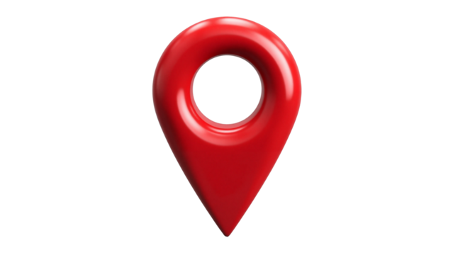 Stylized Red Location Pin Icon Isolated on Transparent Background for Maps and Navigation Applications