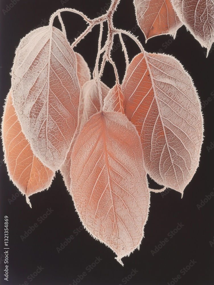 Poster close-up of a branch of a tree with six leaves. the leaves are arranged in a cluster, with the large