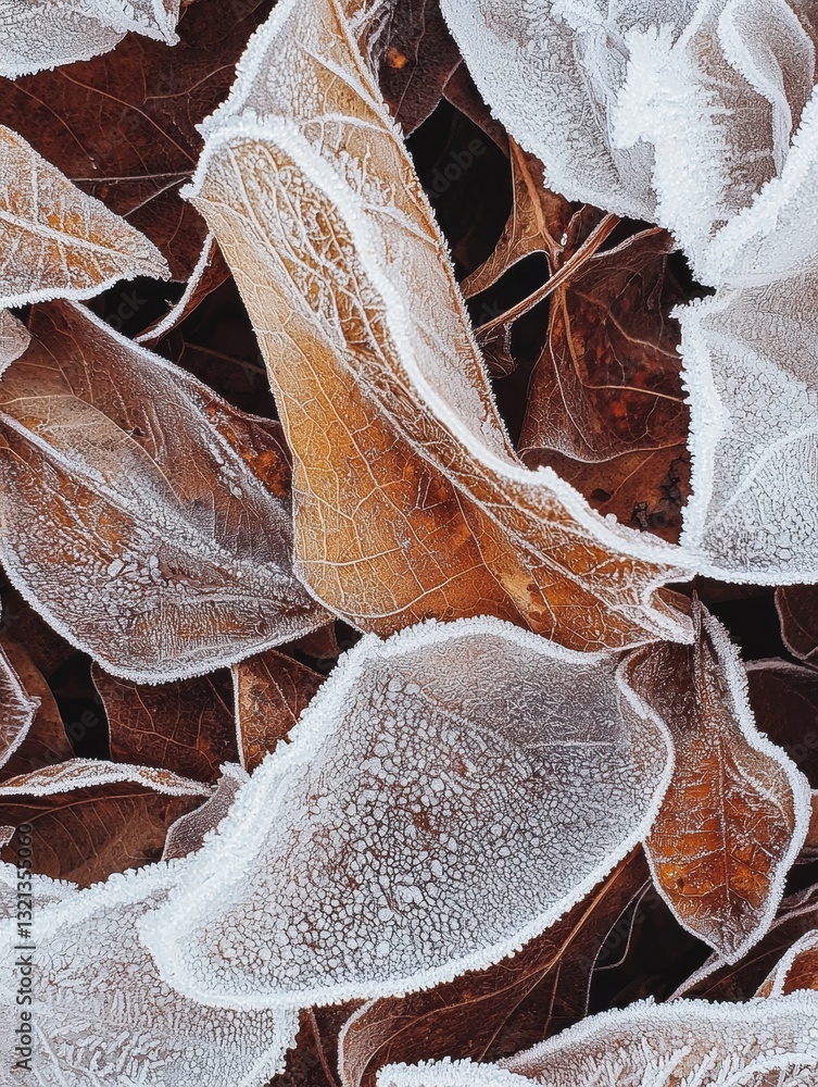 Poster close-up of a group of dried leaves. the leaves are brown in color and have a rough texture. they ar