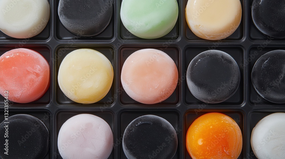 Fototapete close-up of a black tray with multiple compartments. the compartments are arranged in a grid-like pa