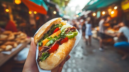 Authentic Banh Mi Sandwich in Street Market
