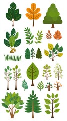 International Day of Forests. Pixel Art Tree Collection: Green And Orange Foliage Illustrations