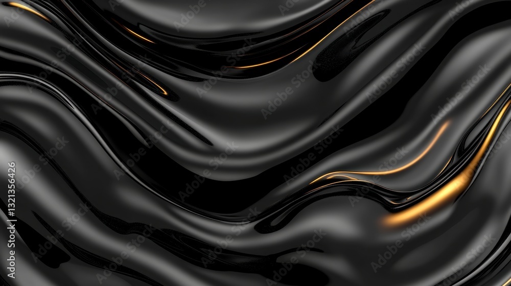 Poster abstract image of flowing black fabric with golden highlights. luxurious and elegant texture with sm