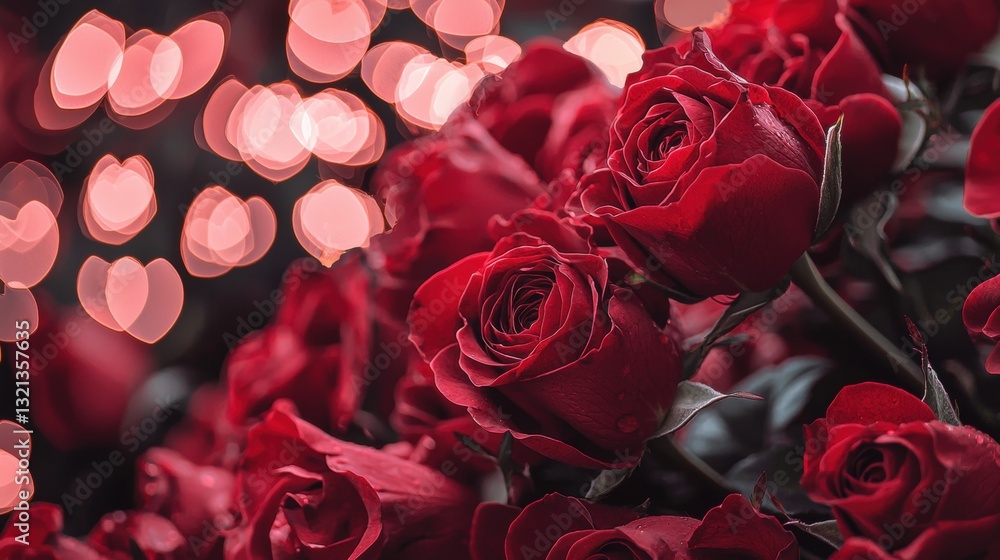 Poster close-up of a bouquet of red roses. the roses are in full bloom and are arranged in a way that they 