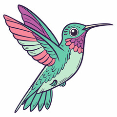 Fototapeta premium Colorful hummingbird flying near vibrant flowers in a tropical design, with detailed wings and beak, symbolizing wildlife and nature