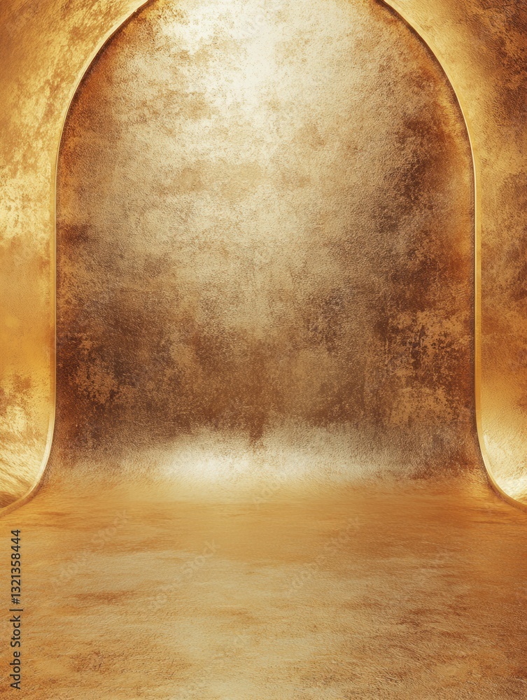 Poster golden textured background, textured with arched elements, suitable for product display and design