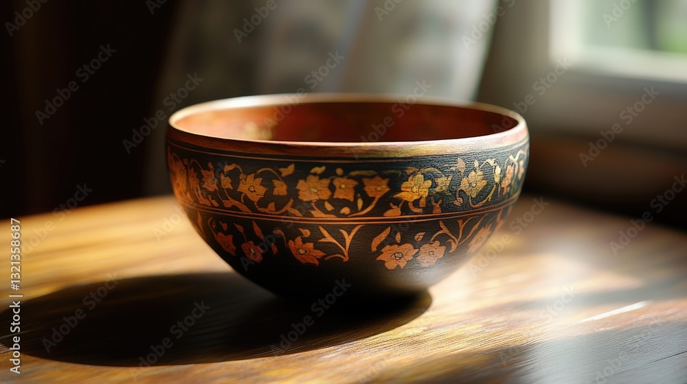 Aufkleber a simple and rustic setting featuring a wooden bowl resting on a wooden table