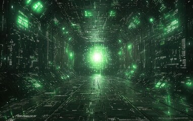 Fototapeta premium Futuristic, glowing, tech tunnel