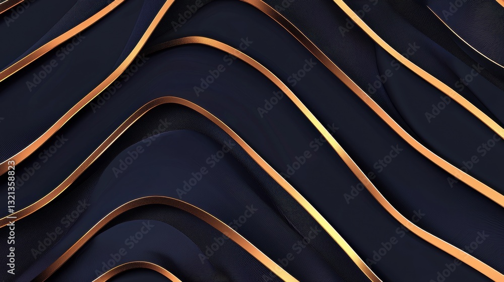 Poster abstract digital art piece with a dark blue background. the background is made up of multiple curved