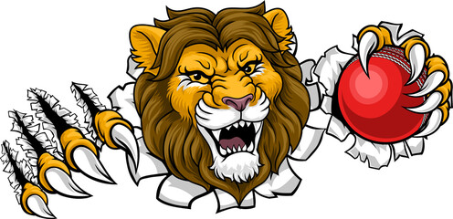 Lion Cricket Ball Animal Sports Team Mascot