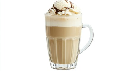 Iced Coffee Latte Vanilla Ice Cream Chocolate Drizzle Glass Mug