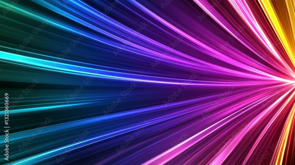 Poster abstract background with radiating multicolored light streaks creating a dynamic, energetic, and vib