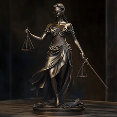 Blindfolded lady justice statue in dramatic lighting high resolution picture