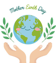 Earth day illustration with hands holding the earth