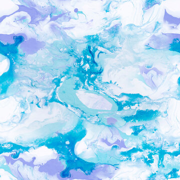 Fototapeta Seamless pattern of blue marble abstract painting, original hand drawn, impressionism style, color texture.