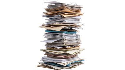 Disorganized Stack of Papers and Documents Isolated on Transparent Background for Use in Presentations and Articles