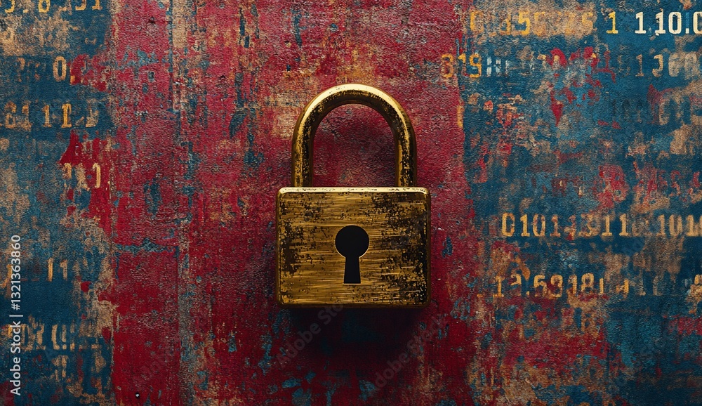 Poster locked security padlock secures binary code for internet safety