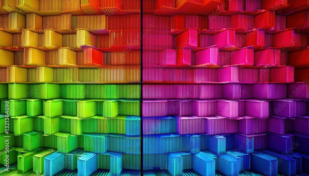Poster vibrant 3d cube pattern with rainbow gradient, abstract geometric texture for digital art, backgroun