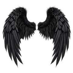 Black angel wings illustration, intricate feather details, suitable for fantasy themes, artwork, or gothic design projects. Isolated on white background or PNG