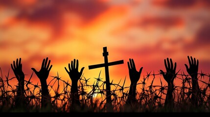 Silhouette of a Person Praying, Hands Raised in Humble Devotion, Seeking Spiritual Guidance and Divine Intervention, Expressing Faith and Belief in a 