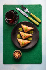 Traditional Turkish Dessert Pistachio Baklava (Fistikli Baklava) Traditional Middle Eastern...