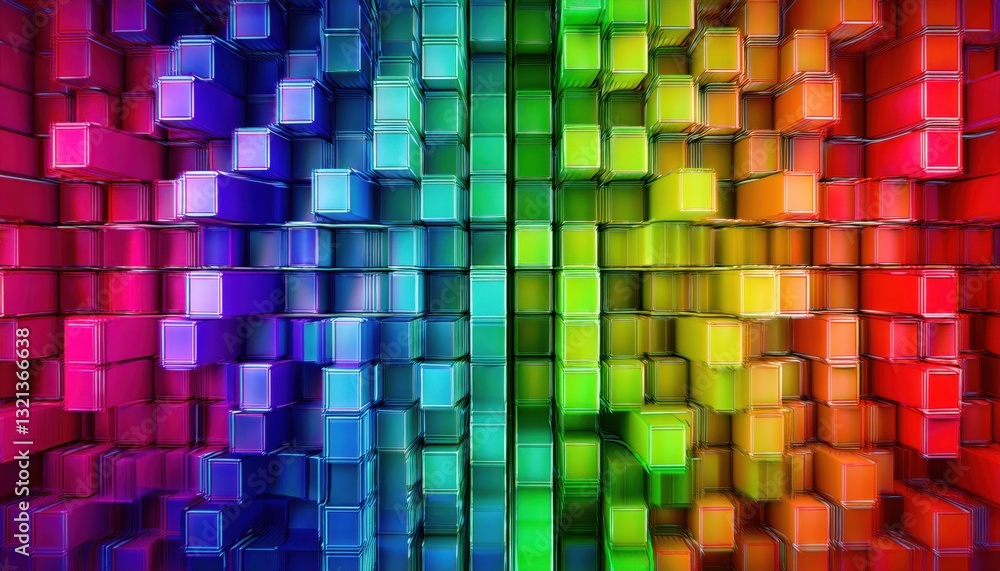 Poster vibrant 3d cube pattern with rainbow gradient, abstract geometric texture for digital art, backgroun