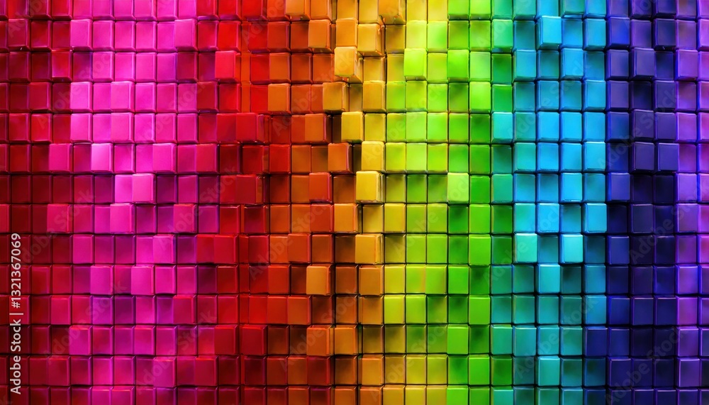 Poster vibrant 3d cube pattern with rainbow gradient, abstract geometric texture for digital art, background, and modern design

