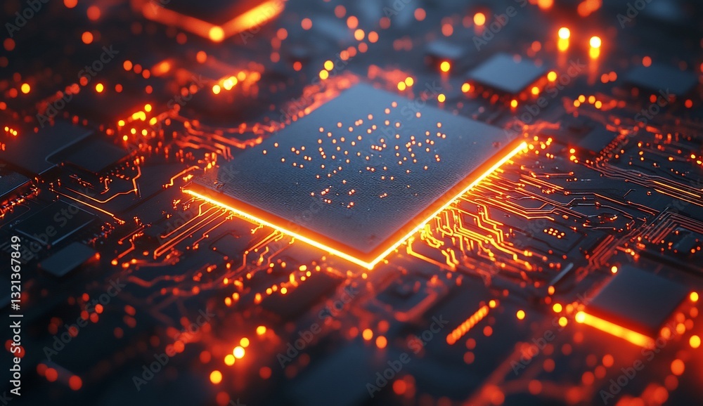 Poster illuminated cpu on a circuit board; conceptual shot for technology backgrounds