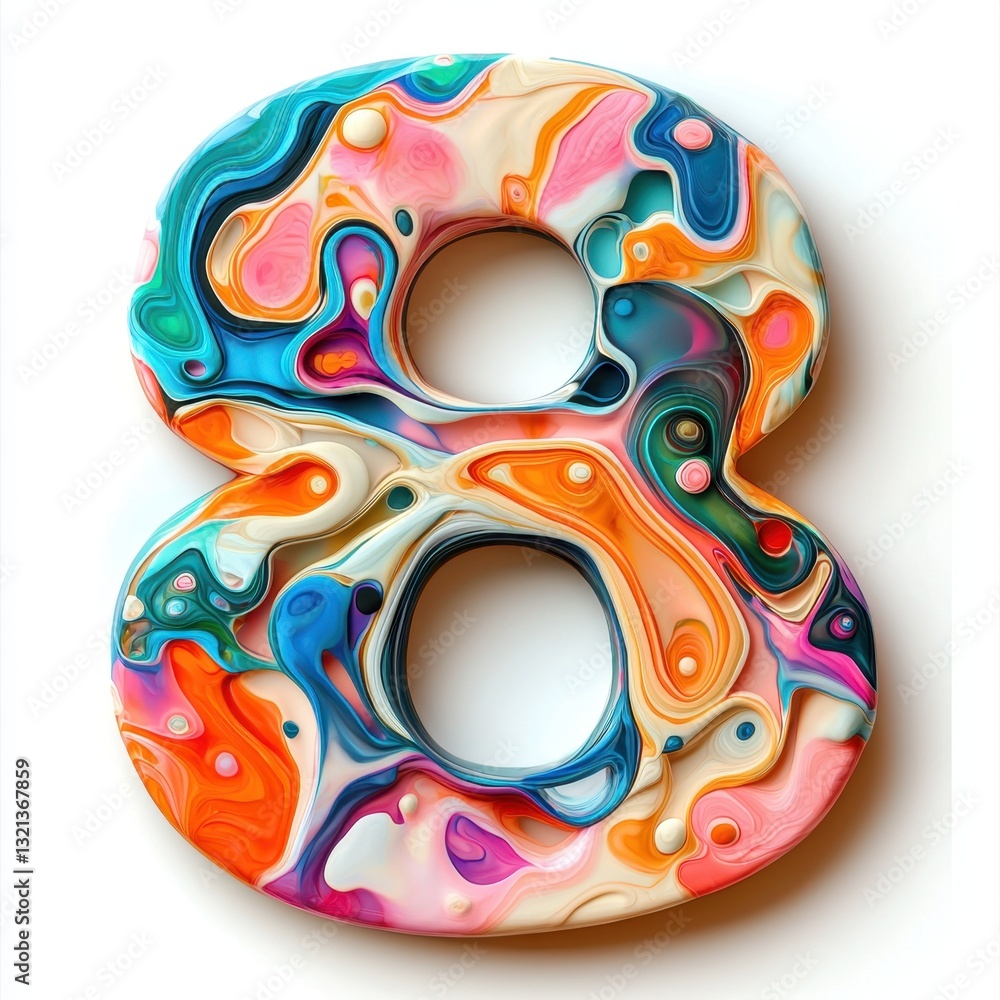 Poster colorful abstract number eight design with vibrant swirls and patterns