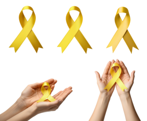 Yellow awareness ribbon set, symbolizing support and solidarity. Set on transparent background. PNG with transparency, AI