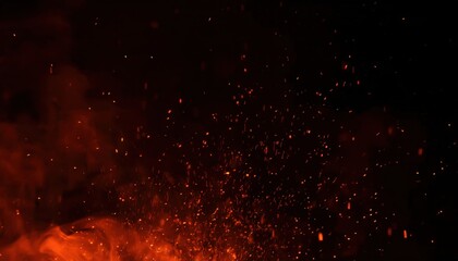 glowing orange embers and rising smoke in darkness, fiery explosion with floating sparks, dramatic heat and energy concept