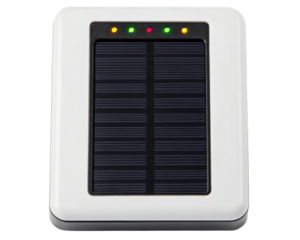 Solar powered device with indicator lights on a transparent background