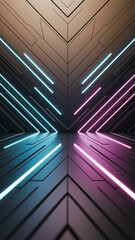 Obraz premium Abstract dark metallic background with cyan and pink neon lights forming geometric shapes, creating a futuristic and vibrant showcase ideal for product placement or text