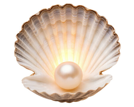 Pearl in an open seashell on a transparent background