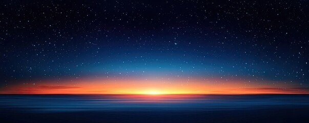 Obraz premium Dramatic nighttime abstract background idea. Breathtaking sunset over the ocean with stars twinkling in the night sky.