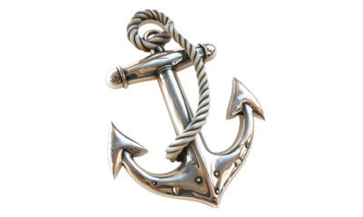 A Timeless Symbol: A close-up studio shot presents an elegant metal anchor, its rope coiled with nautical flair, evoking themes of stability, security, and seafaring tradition.