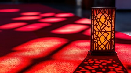 Intricate Lantern Red Carpet Warm Light Shadowy Design