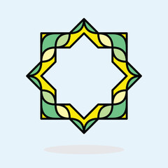 Islamic geometric frame with green and yellow pattern. Ramadan theme, perfect for cultural designs. Vector art on a light background. Minimalist style.