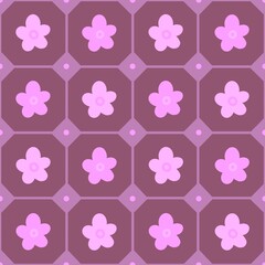 seamless pattern with pink flowers on purple background for print or fabric, textile.