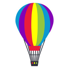 Fototapeta premium Colorful Hot Air Balloon: A vibrant hot air balloon, striped in a spectrum of colors, floats against a clear sky, embodying the spirit of adventure and freedom.