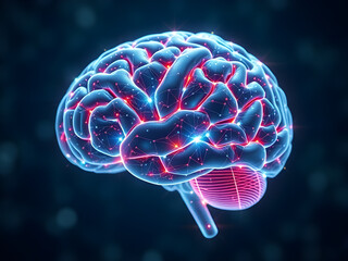 An artificial intelligence brain hologram, representing machine learning and data processing