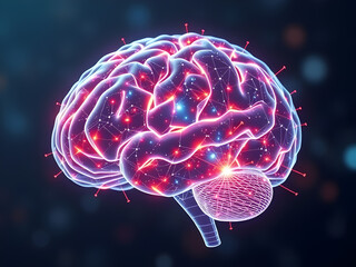 An artificial intelligence brain hologram, representing machine learning and data processing