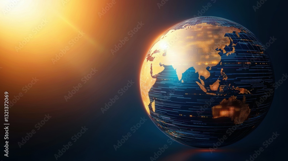 Poster digital globe radiating technology insights global viewpoint visual content futuristic environment