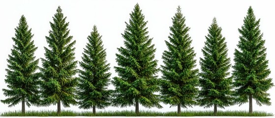 Obraz premium Tall pine trees needle textures isolated on white background nature close-up vibrant green colors